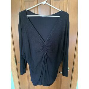Black Beaded Top Vintage‎ 1X Apt9 Gathered Front